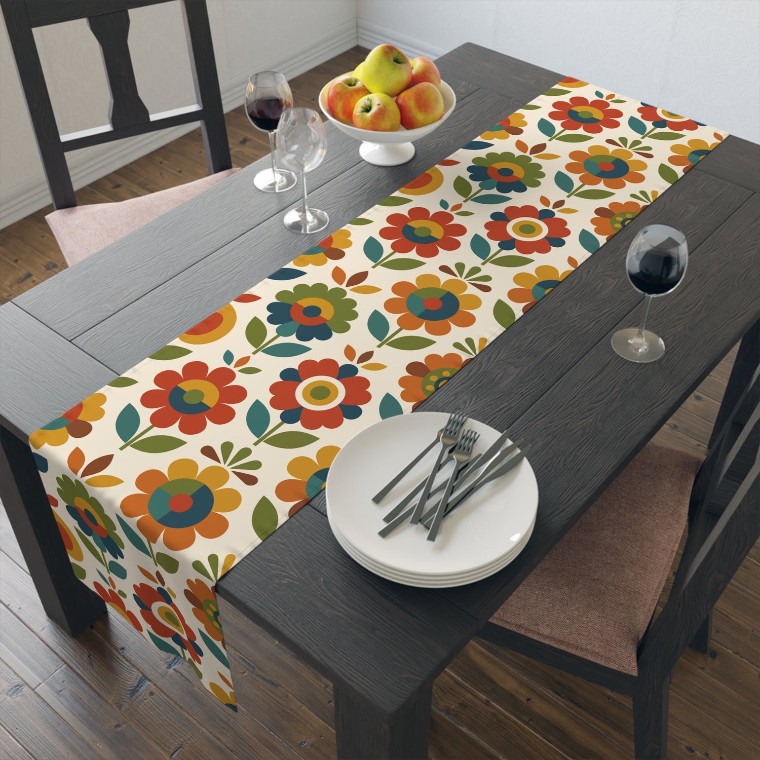 Mid Century Modern Scandinavian Floral Earth Tones Table Runner - Mid Century Modern Gal