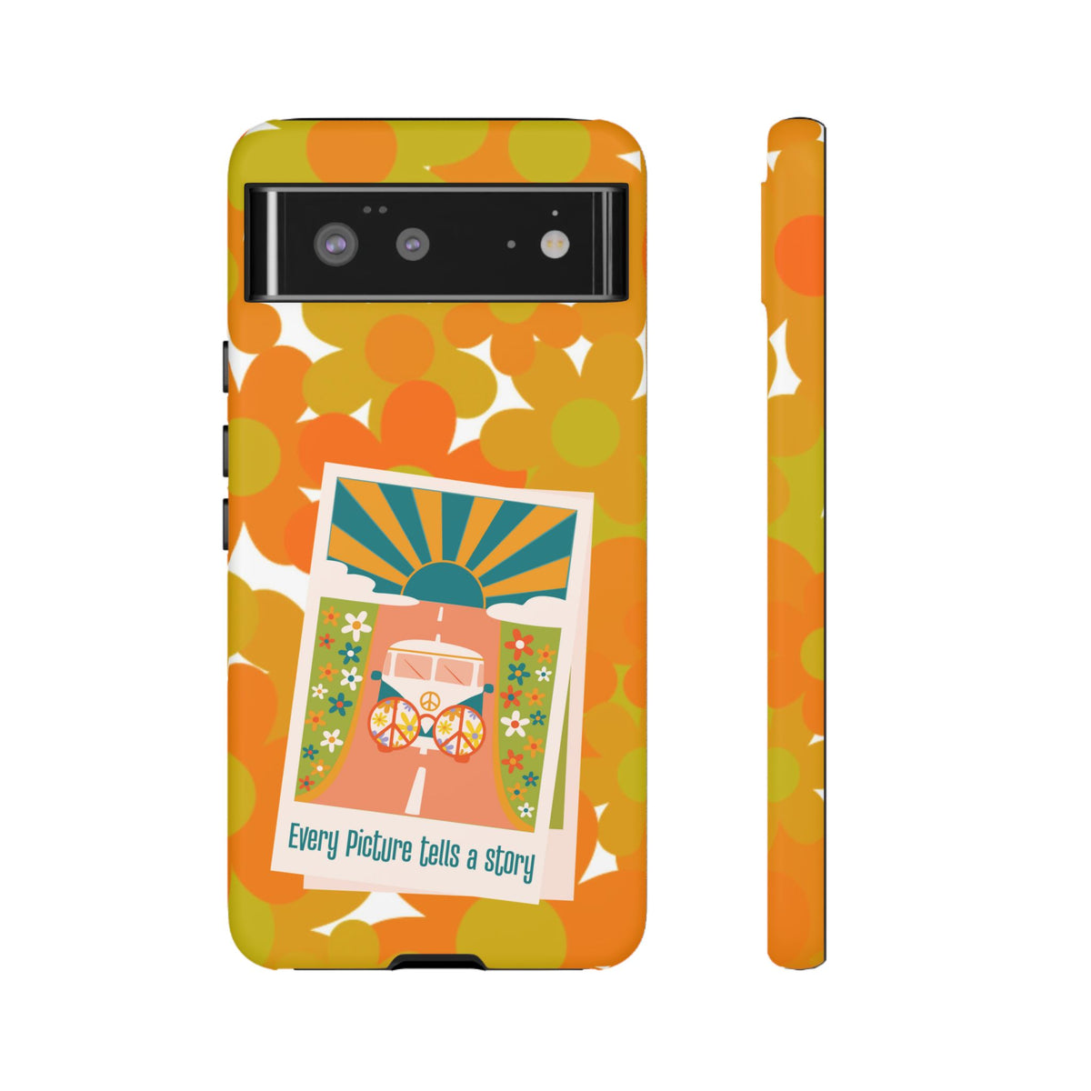 Retro Phone Case, Orange Flower Power, Polaroid Picture, Mod Smart Phone Tough Phone Cases