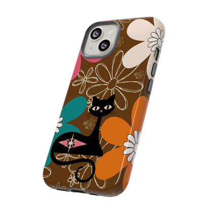 Atomic Cat Retro 70s Vibe Flower Power Tough Cases: Cute Floral and Cat Phone Case for Cat Lovers