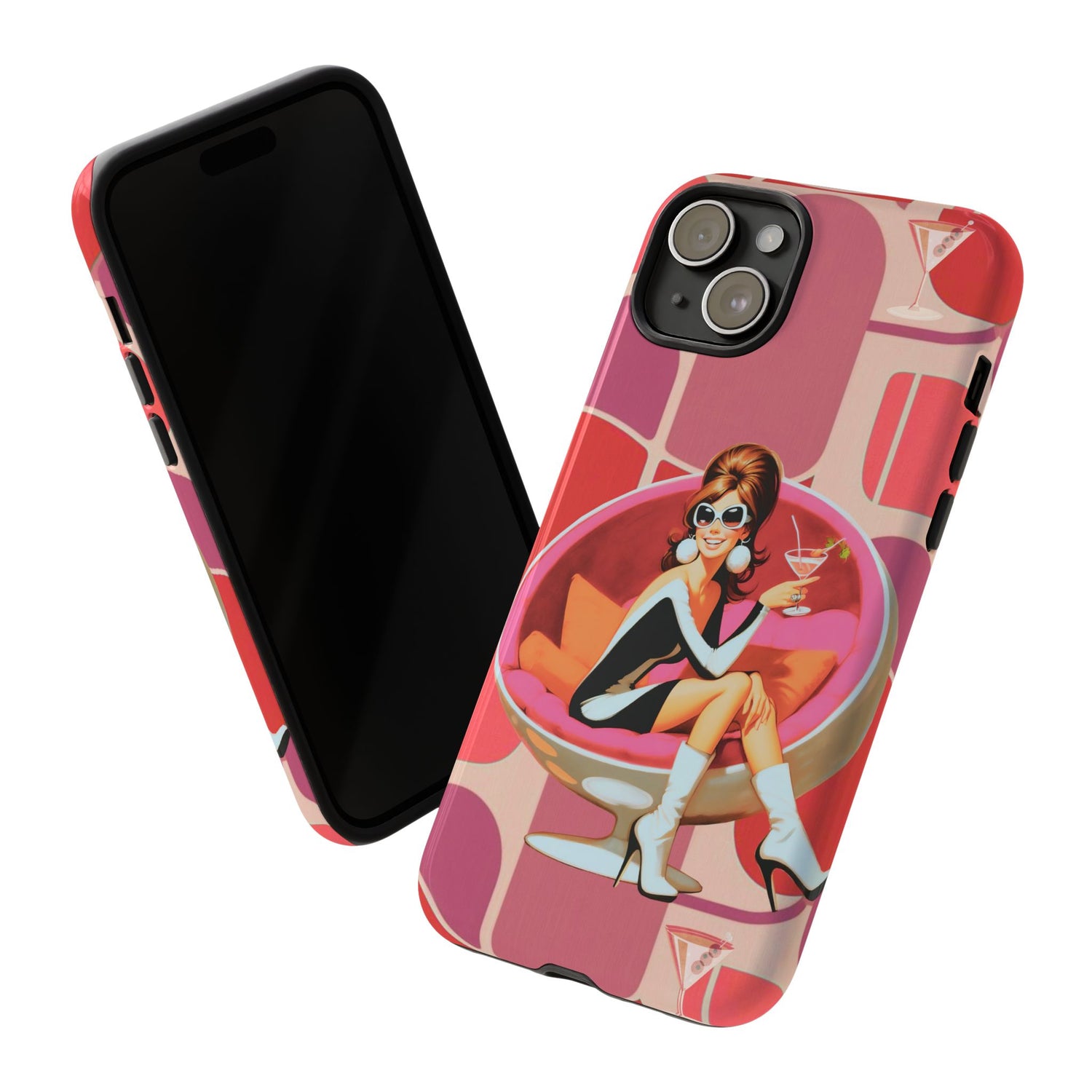 Mid Mod 60s Mod Gal, Kick Back Enjoy, Retro Chic Phone Case with Cocktail Design
