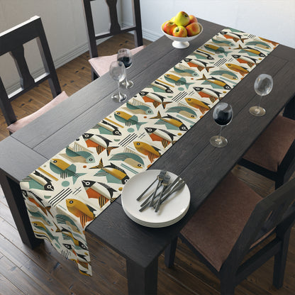 Atomic Fish, Bauhaus Mid Century Modern Fish Table Runner - Colorful Decor for Dining - Mid Century Modern Gal