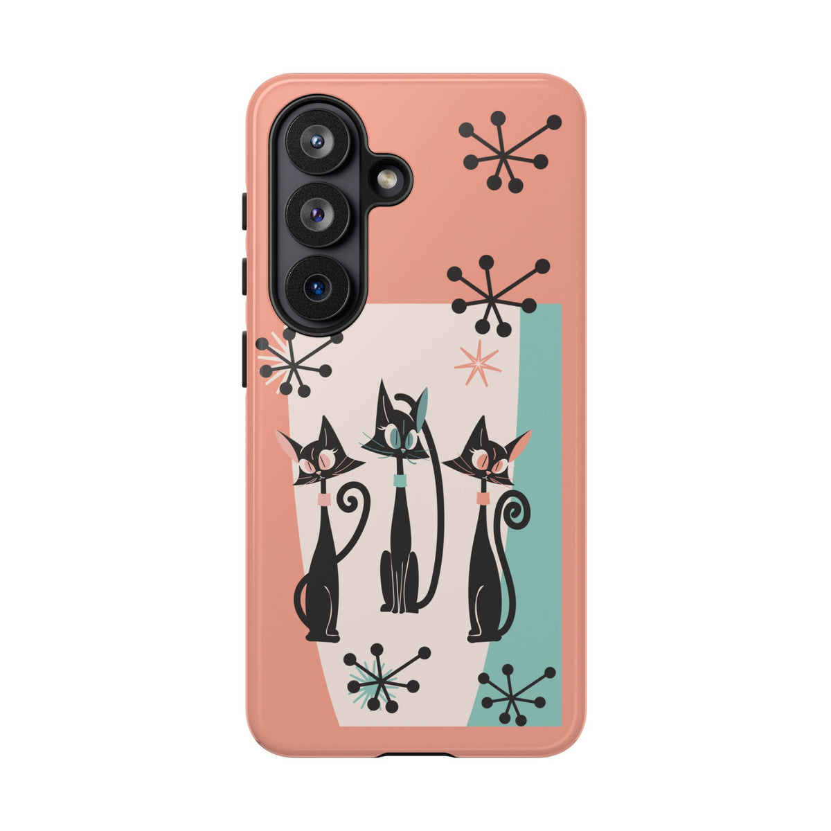 Atomic Cat Mid Mod Coral Aqua Blue Starburst Kitschy Fun Chic Samsung, Smart Phones Tough Cases