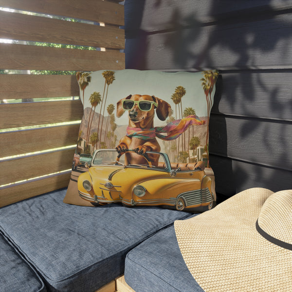 Doxie Dog, Retro Palm Springs Cali Kitschy Fun Outdoor Pillows