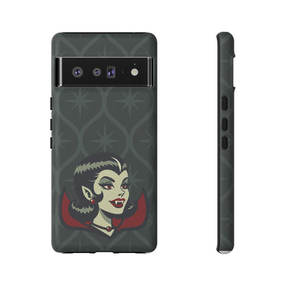 Vampire Dracula Girl Halloween Goth Horror Buff MCM Green Tough Phone Case - Mid Century Modern Gal