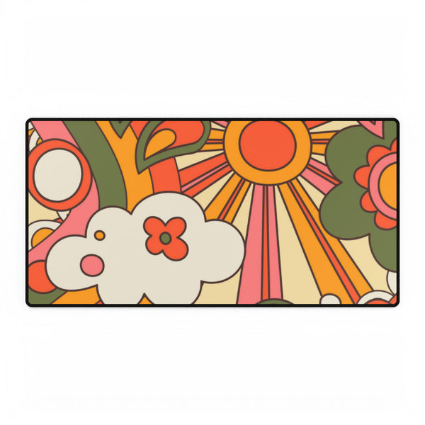 60's 70's Groovy Sun, Flower Power, Hippie, Groovy Vibes, Orange, Yellow, Green College, Office, Desk Mat