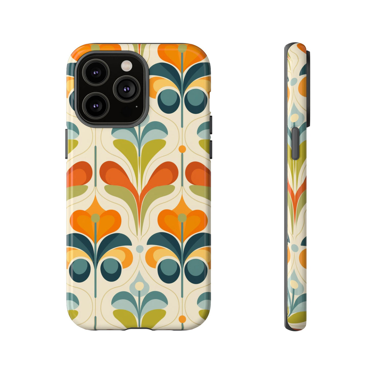 Mid Century Modern Scandinavian Floral, Orange Blue Green Tough Phone Case