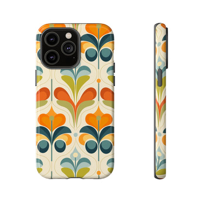 Mid Century Modern Scandinavian Floral, Orange Blue Green Tough Phone Case