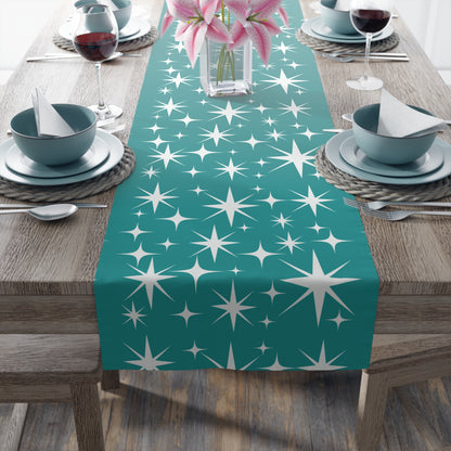 Mid Century Modern Atomic Starburst Aqua Blue Table Retro Table Runner - Mid Century Modern Gal