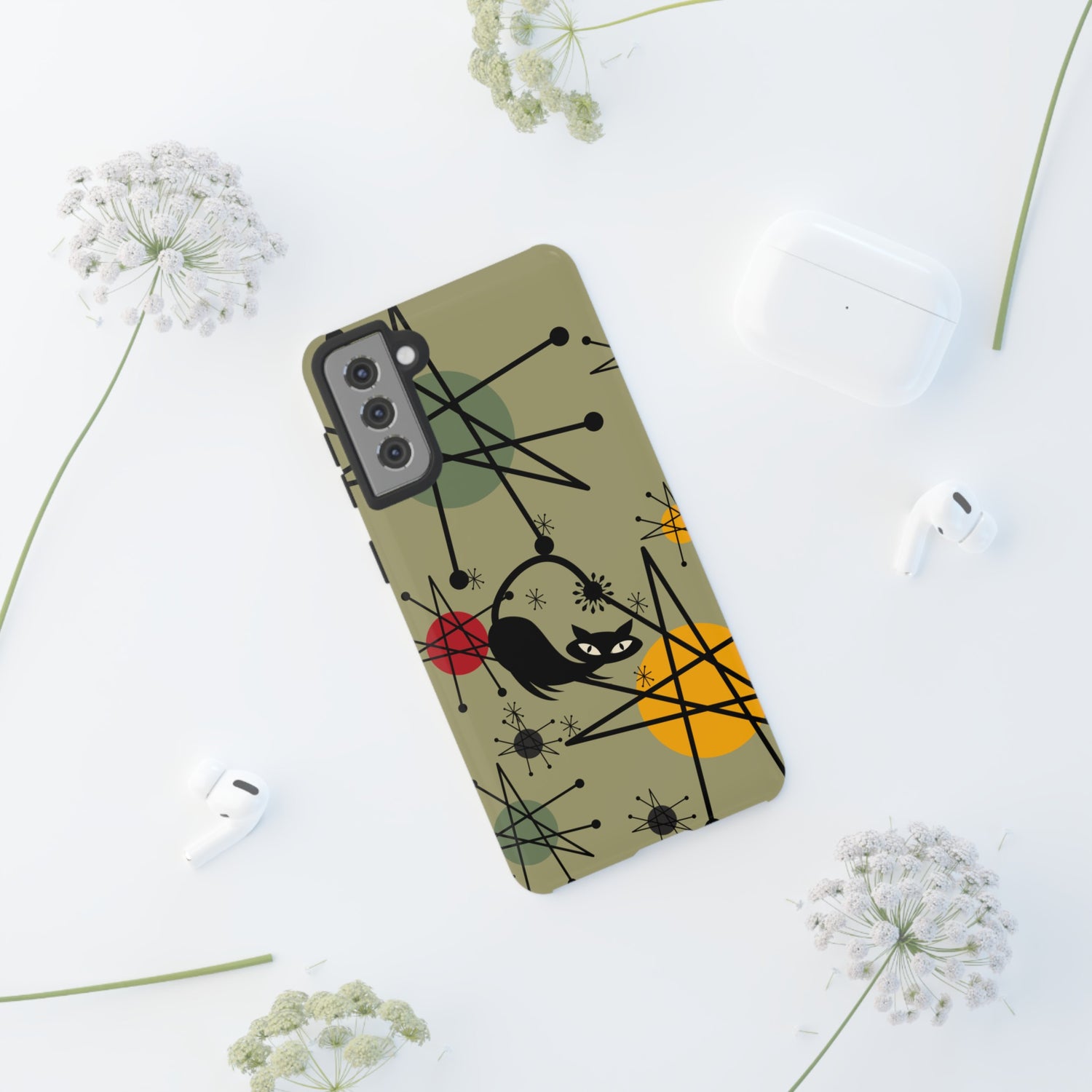 Mid Century Modern Atomic Cat, Retro Chic Groovy Mod Samsung, Smart Phone Tough Cases