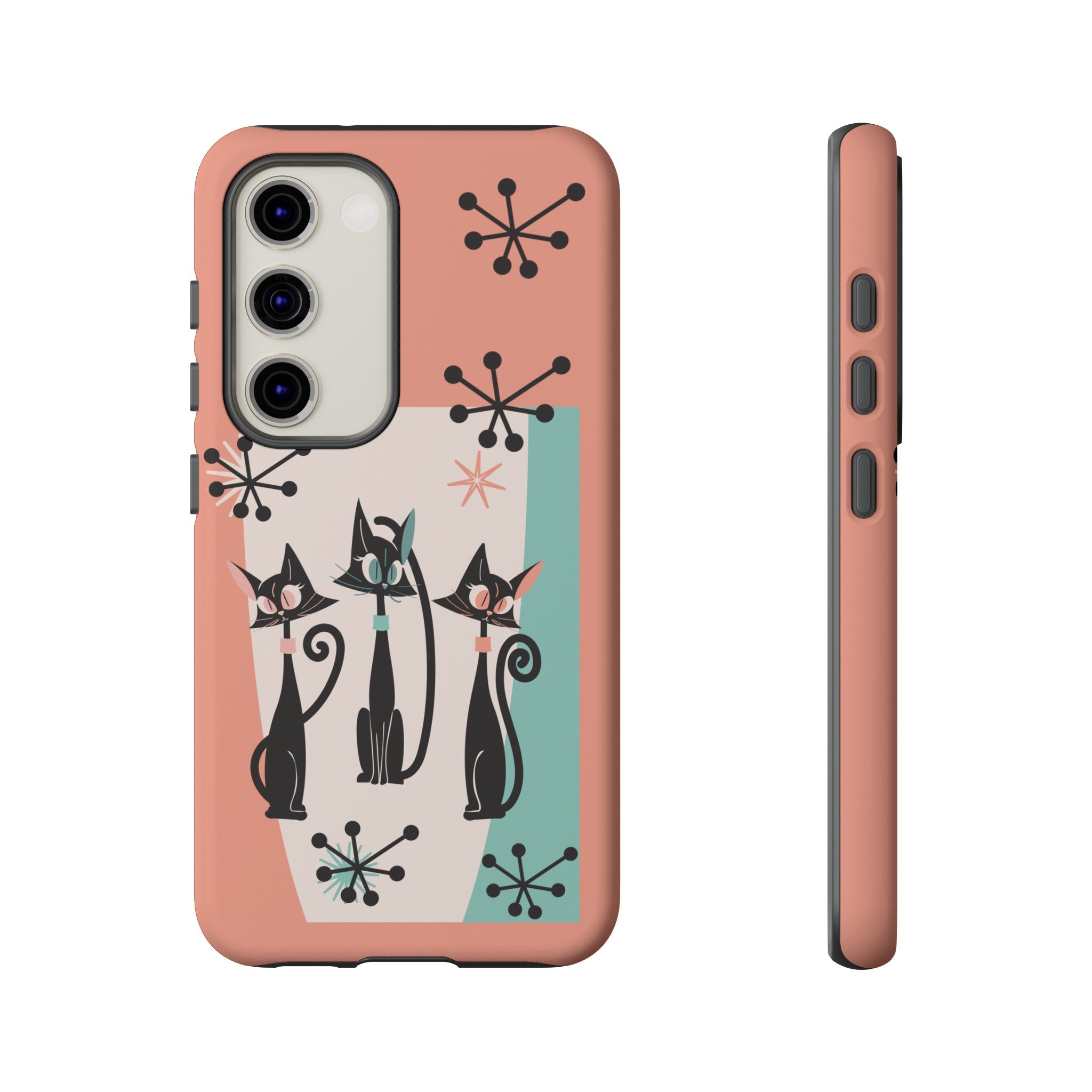 Atomic Cat Mid Mod Coral Aqua Blue Starburst Kitschy Fun Chic Samsung, Smart Phones Tough Cases