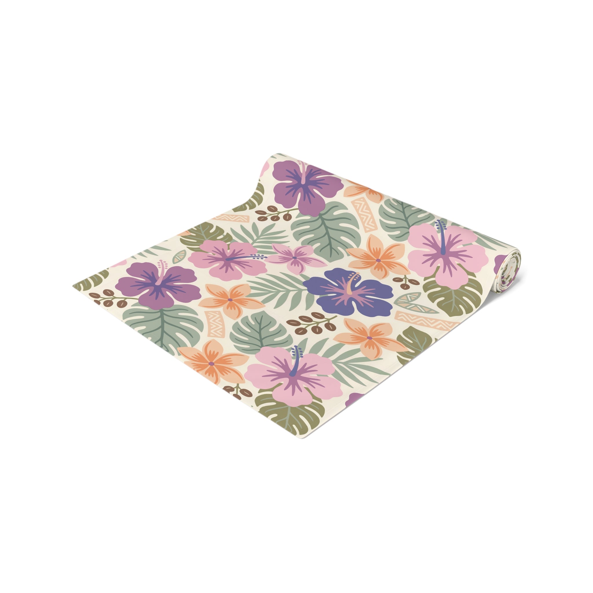 Retro Tropical Tiki Summer, Hawaiian Hibiscus Purple Table Runner