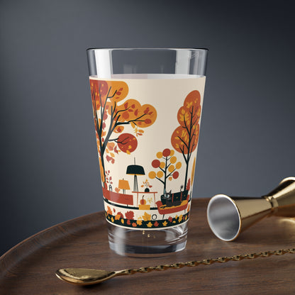 Scandinavian Fall Atomic Cat Drinkware, Shaker Glass, Festive MCM Barware - Mid Century Modern Gal