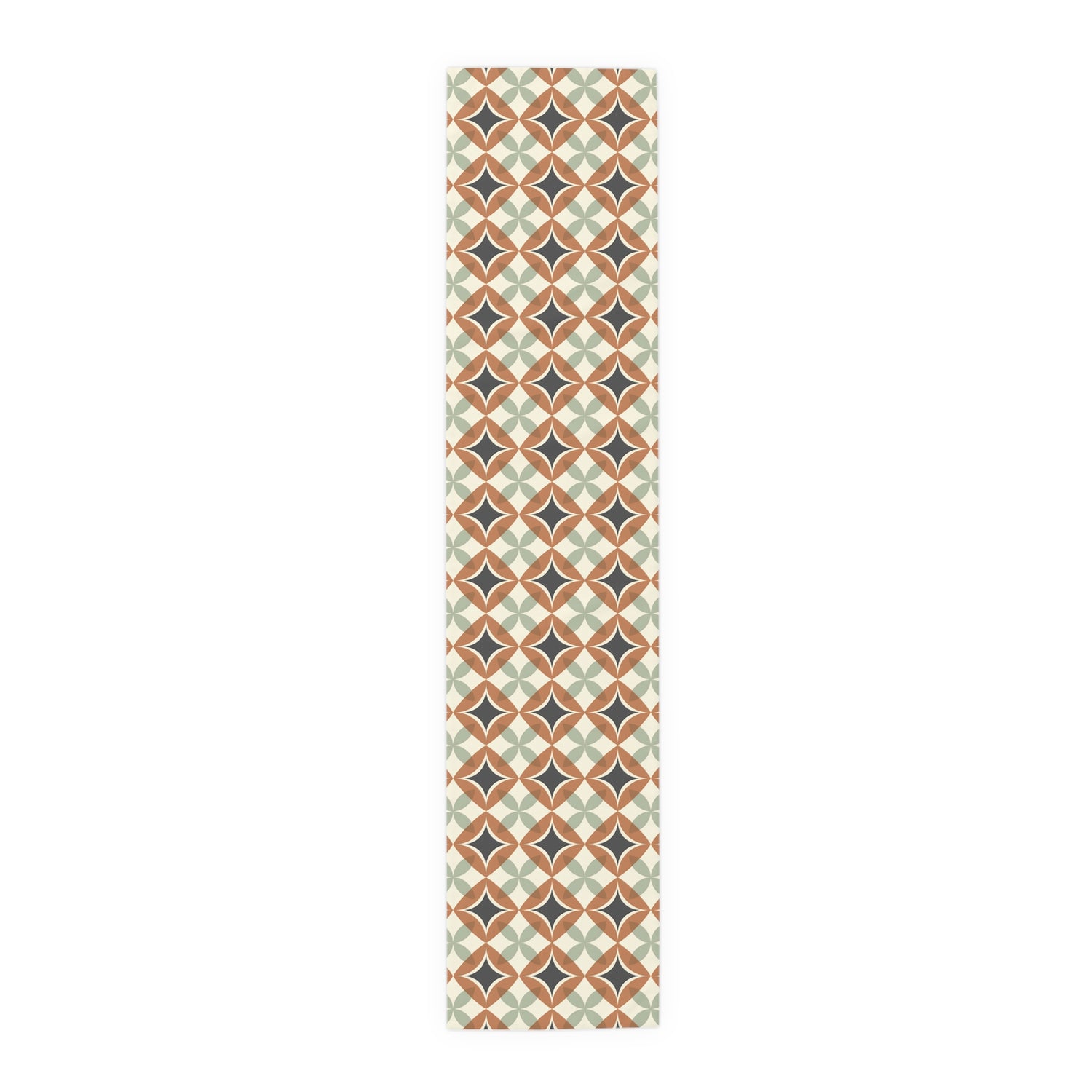 Mid Century Modern Interlocking Geometric, Terracotta Sage Charcoal Table Runner - Mid Century Modern Gal