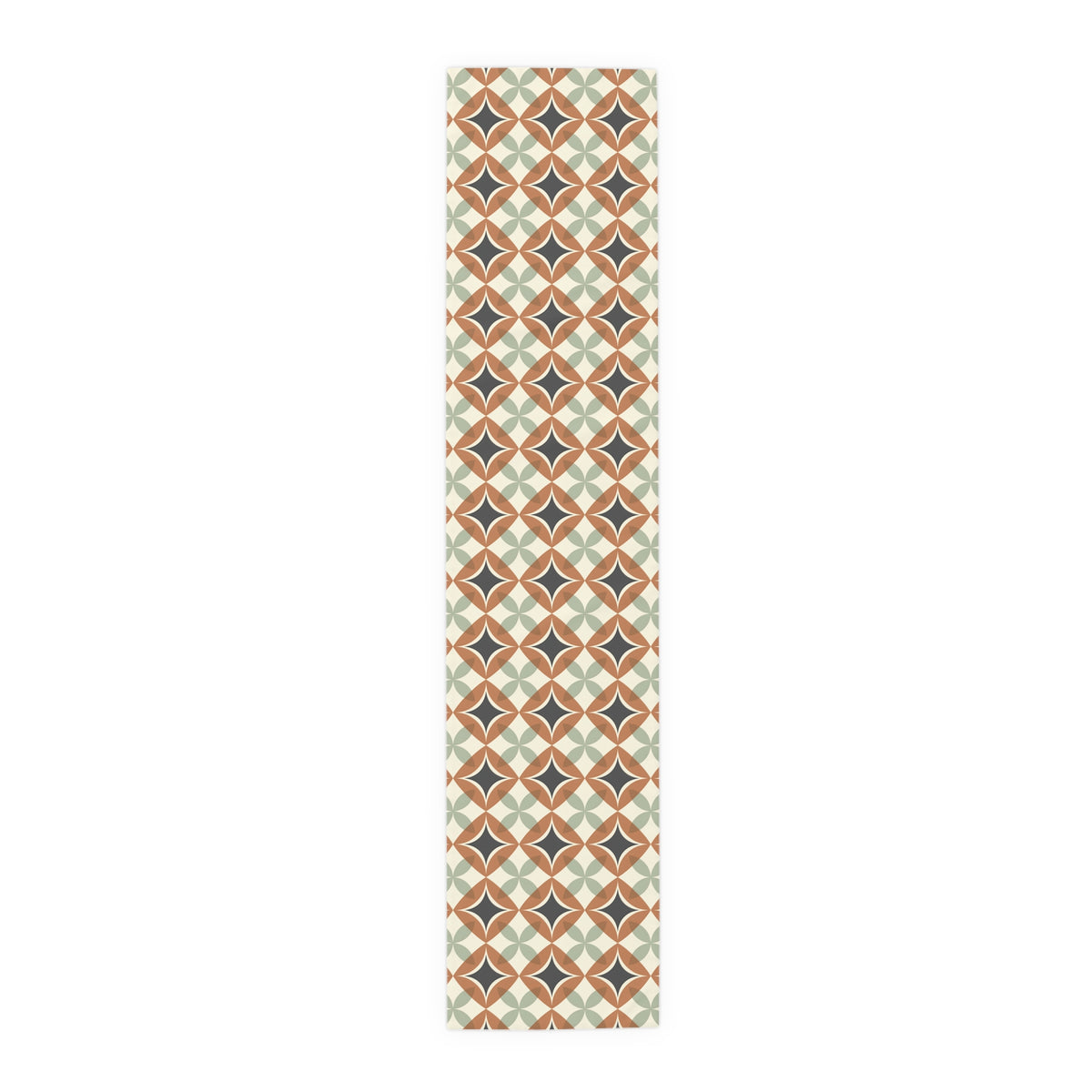 Mid Century Modern Interlocking Geometric, Terracotta Sage Charcoal Table Runner - Mid Century Modern Gal
