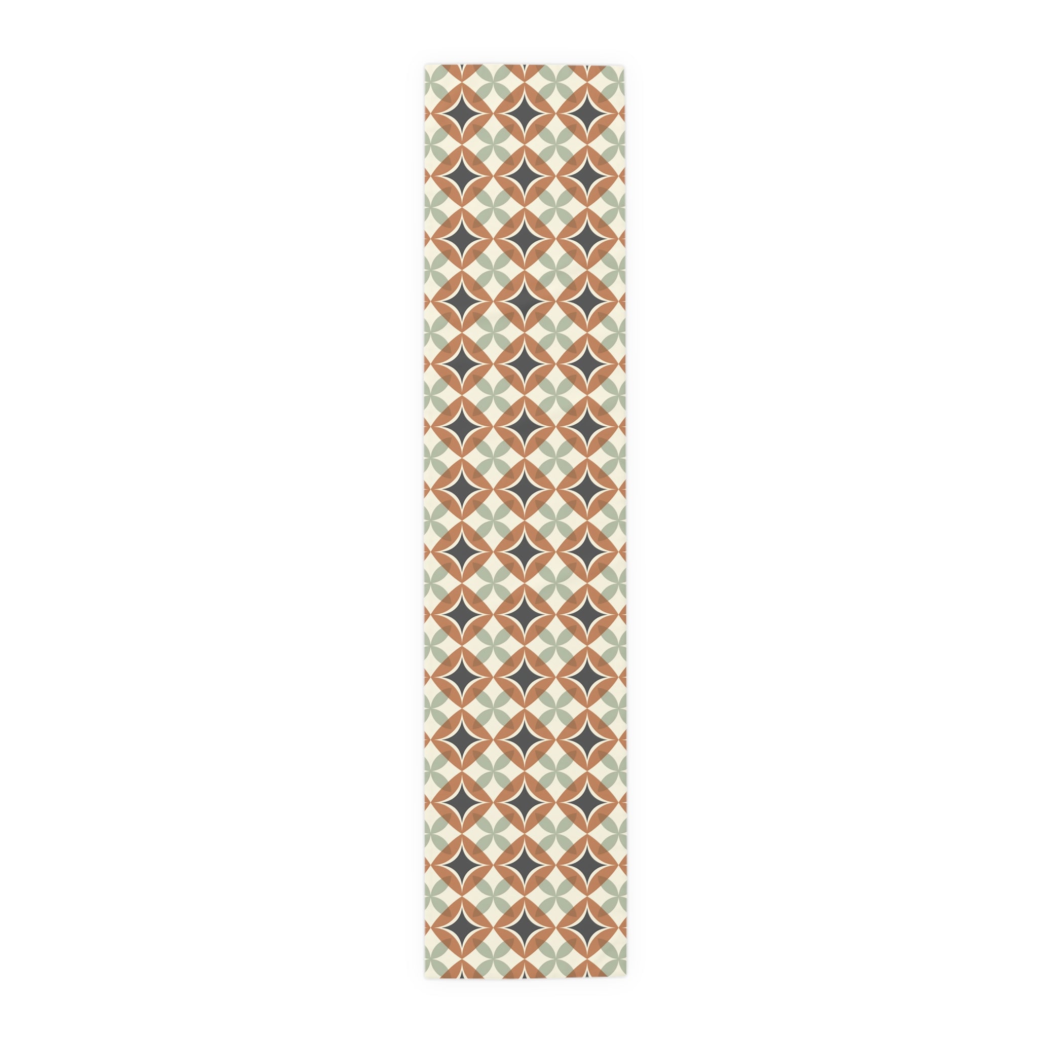 Mid Century Modern Interlocking Geometric, Terracotta Sage Charcoal Table Runner - Mid Century Modern Gal