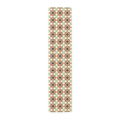 Mid Century Modern Interlocking Geometric, Terracotta Sage Charcoal Table Runner - Mid Century Modern Gal