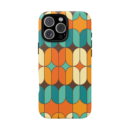 Mid Century Modern Orange, Teal Geometric Mod Designed Tough Phone Case