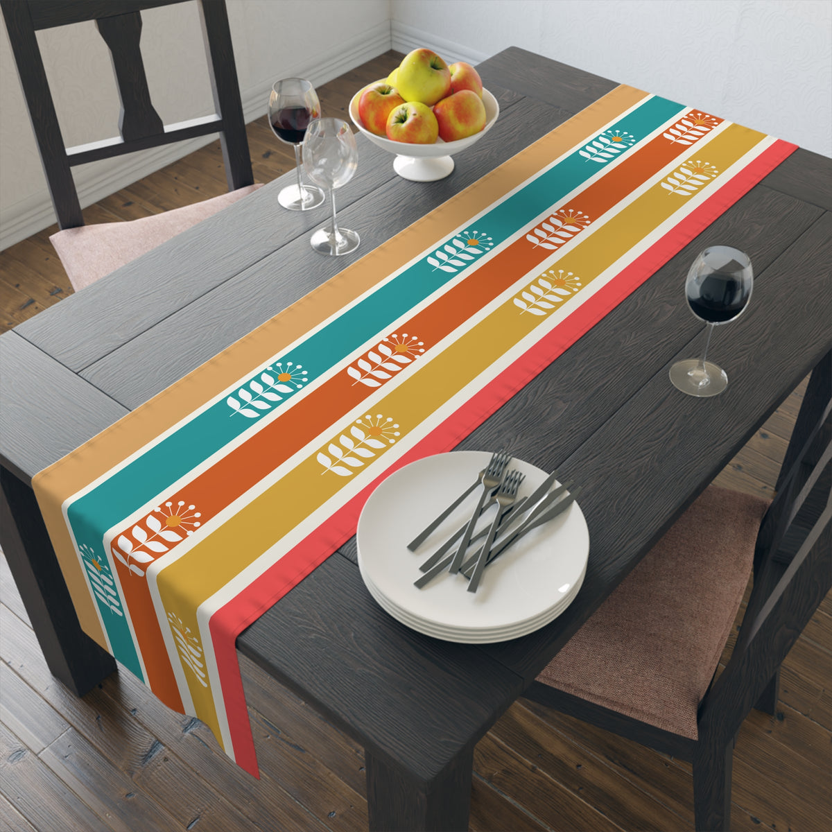 Retro Summer Scandinavian Boho Floral Table Runner - Mid Century Modern Gal