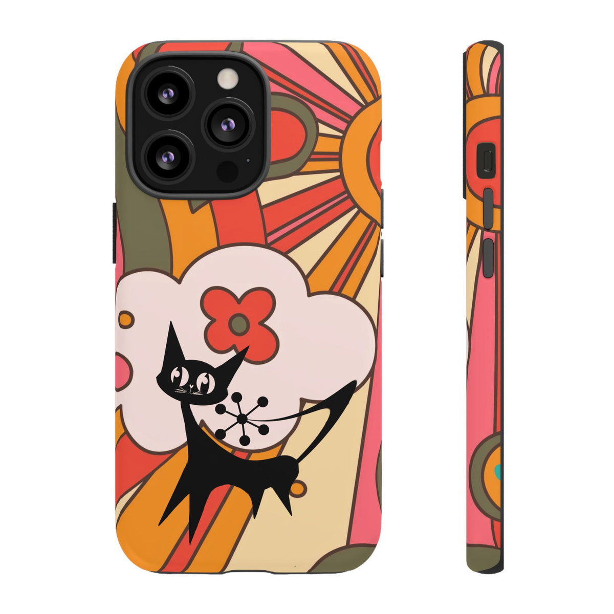 Atomic Cat, Retro Sunburst, Groovy Mod Smart Phone Tough Phone Cases - Mid Century Modern Gal