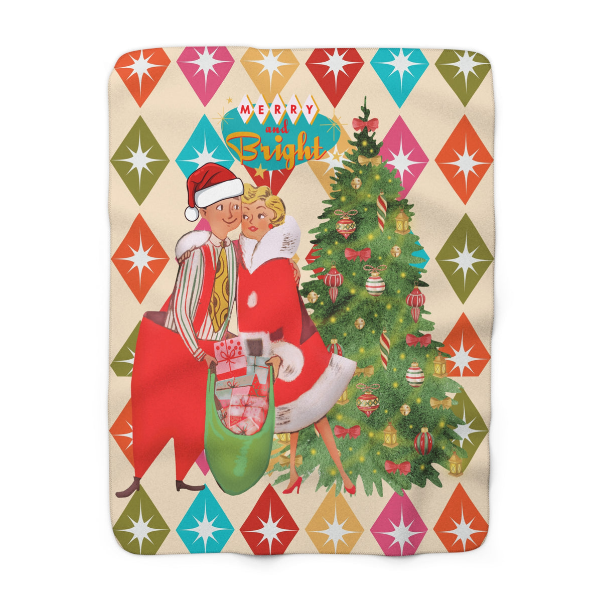 Merry and Bright Sherpa Fleece Blanket – Cozy Holiday Decor - Mid Century Modern Gal