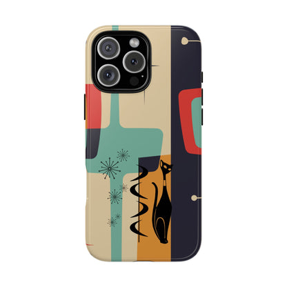 Mid Century Modern, Geometric, Atomic Cat Groovy Smart Phones Tough Phone Cases