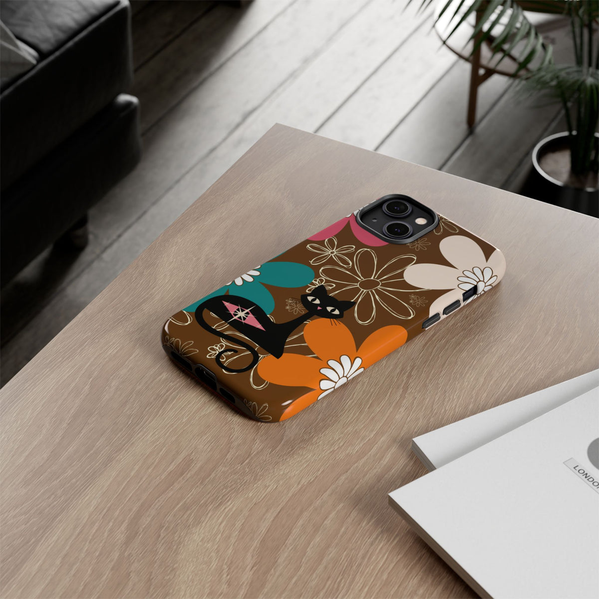 Atomic Cat Retro 70s Vibe Flower Power Tough Cases: Cute Floral and Cat Phone Case for Cat Lovers
