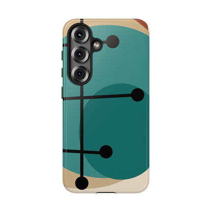 Mid Century Mod, Geometric, Retro Beige Teal Blue, Smart Phones Tough Phone Cases