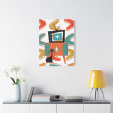 Atomic Cat Wall Art, Mid Century Modern Boomerang Kitschy Colorful Retro Cat Art Canvas - Mid Century Modern Gal