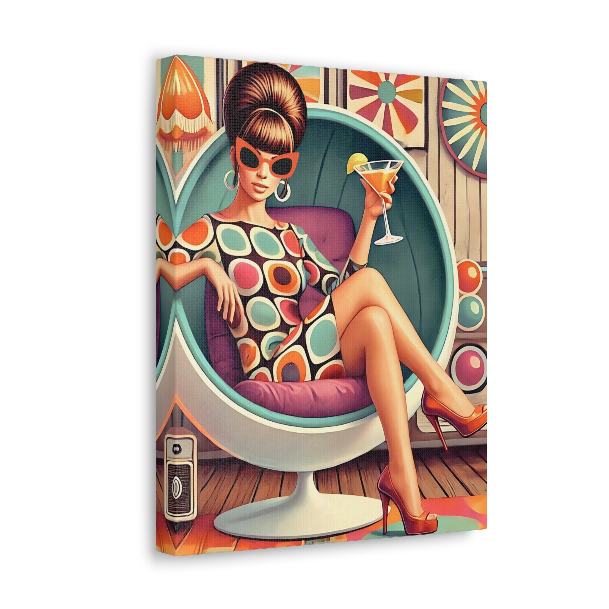 60s Mod Gal, Retro Chic Canvas Gallery Wrap - Vintage Lounge Art Print - Mid Century Modern Gal