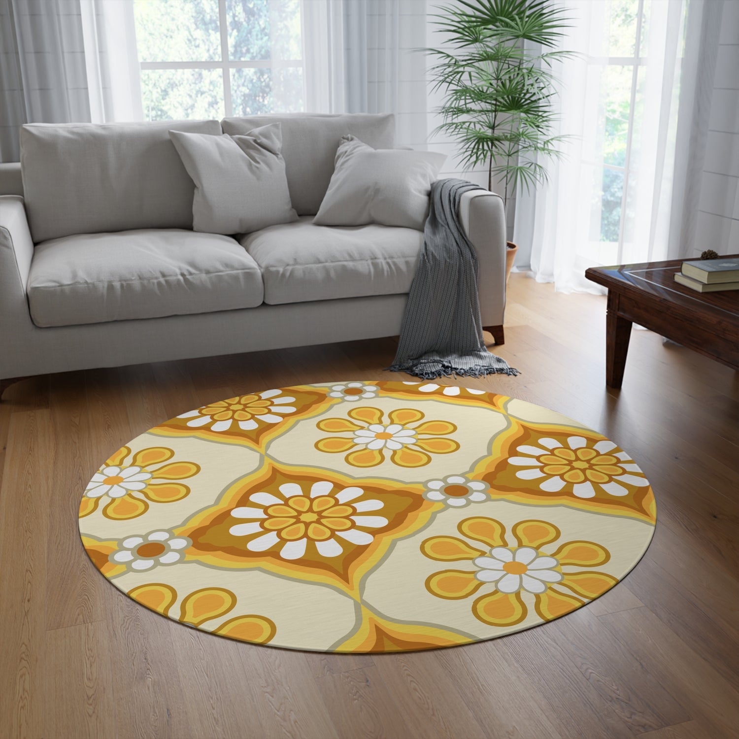 1970s Retro Trendy Mod Daisy Groovy Round Rug