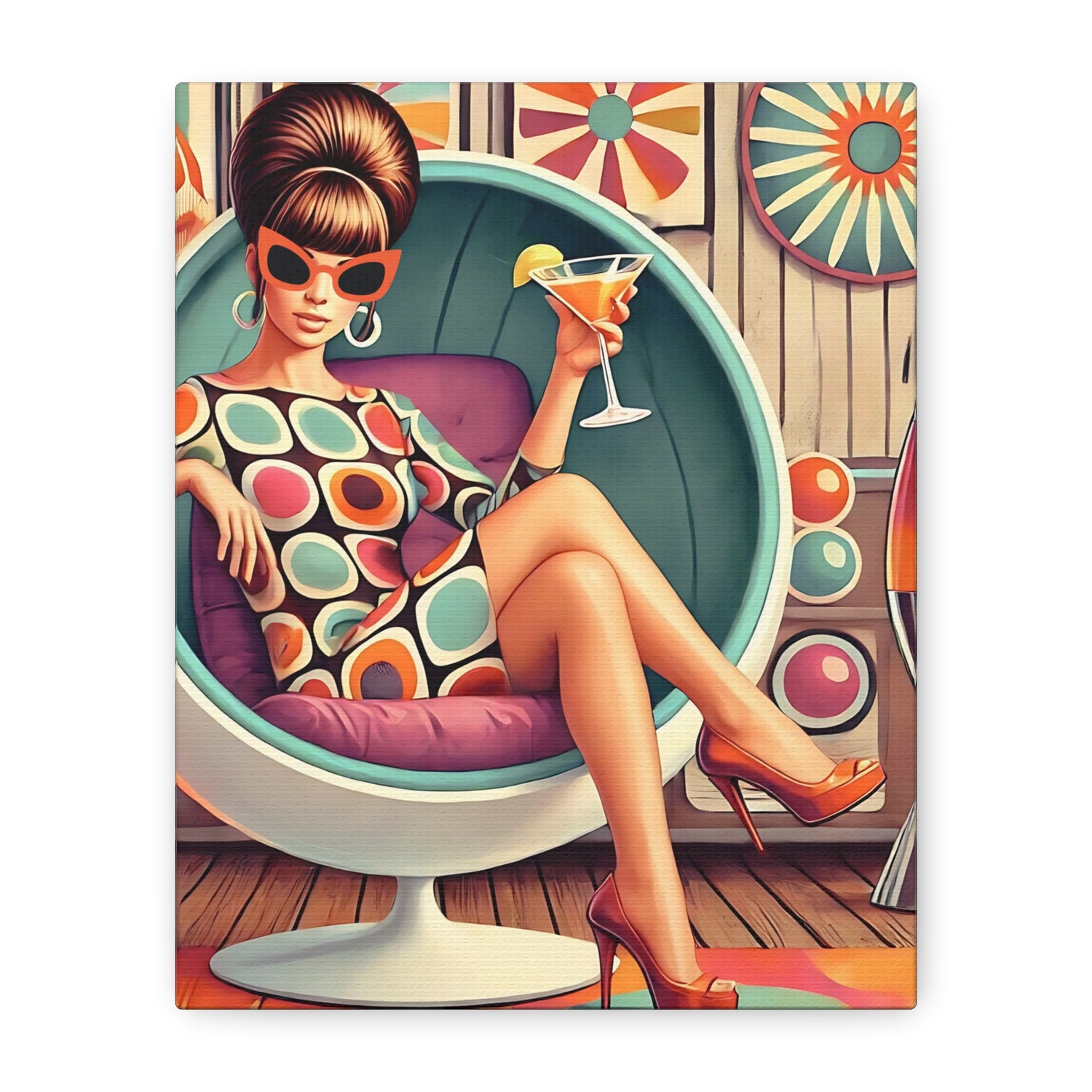 60s Mod Gal, Retro Chic Canvas Gallery Wrap - Vintage Lounge Art Print - Mid Century Modern Gal