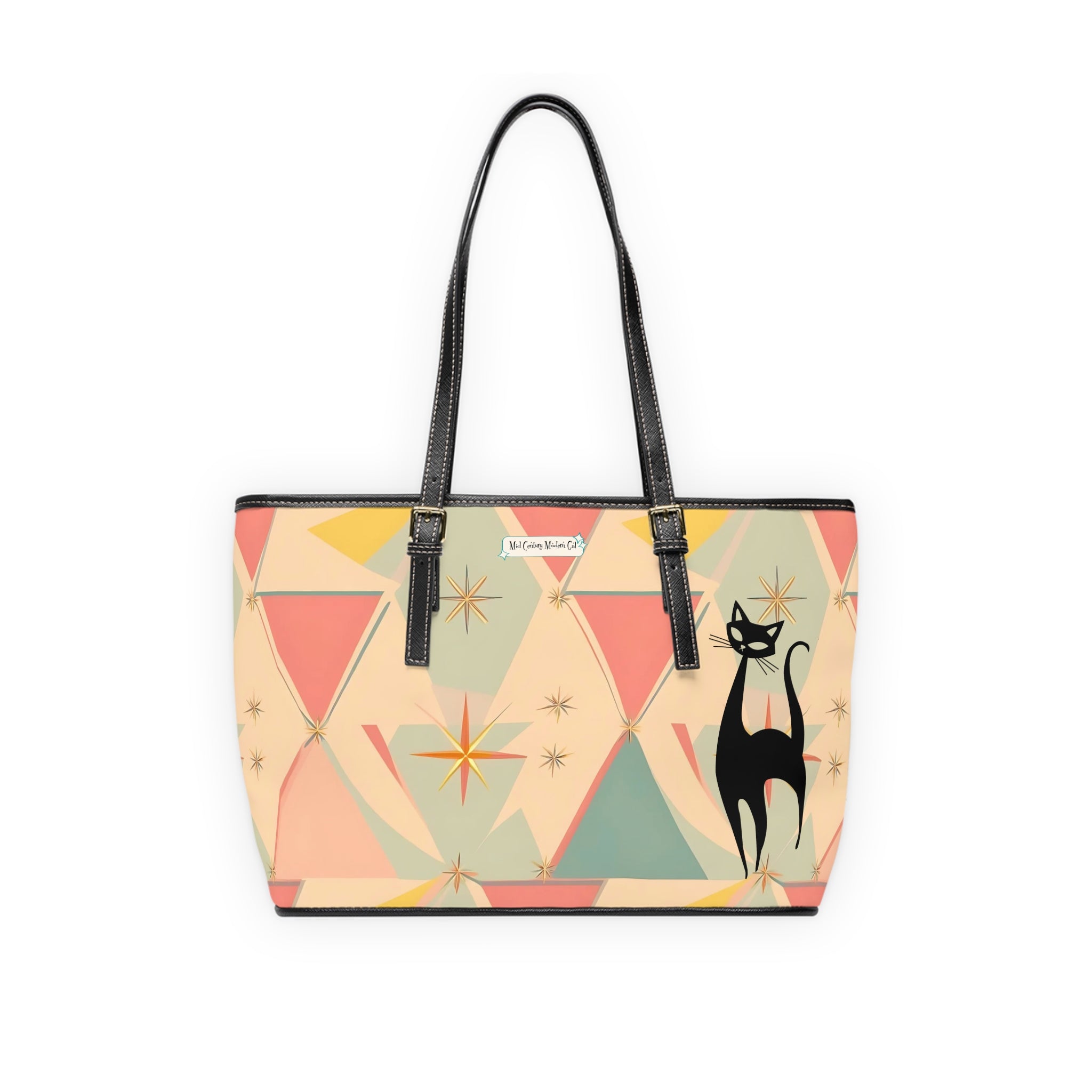 Atomic Cat Mid Century Modern Starburst Chic Cat Print Shoulder Bag - Stylish &amp; Playful Tote - Mid Century Modern Gal