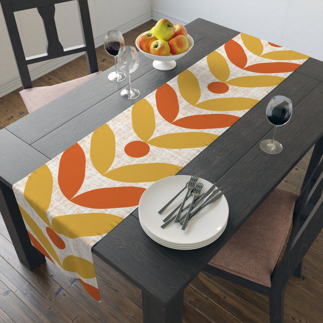 Mid Mod Scandinavian Flower, Orange Yellow Retro Table Runner - Mid Century Modern Gal