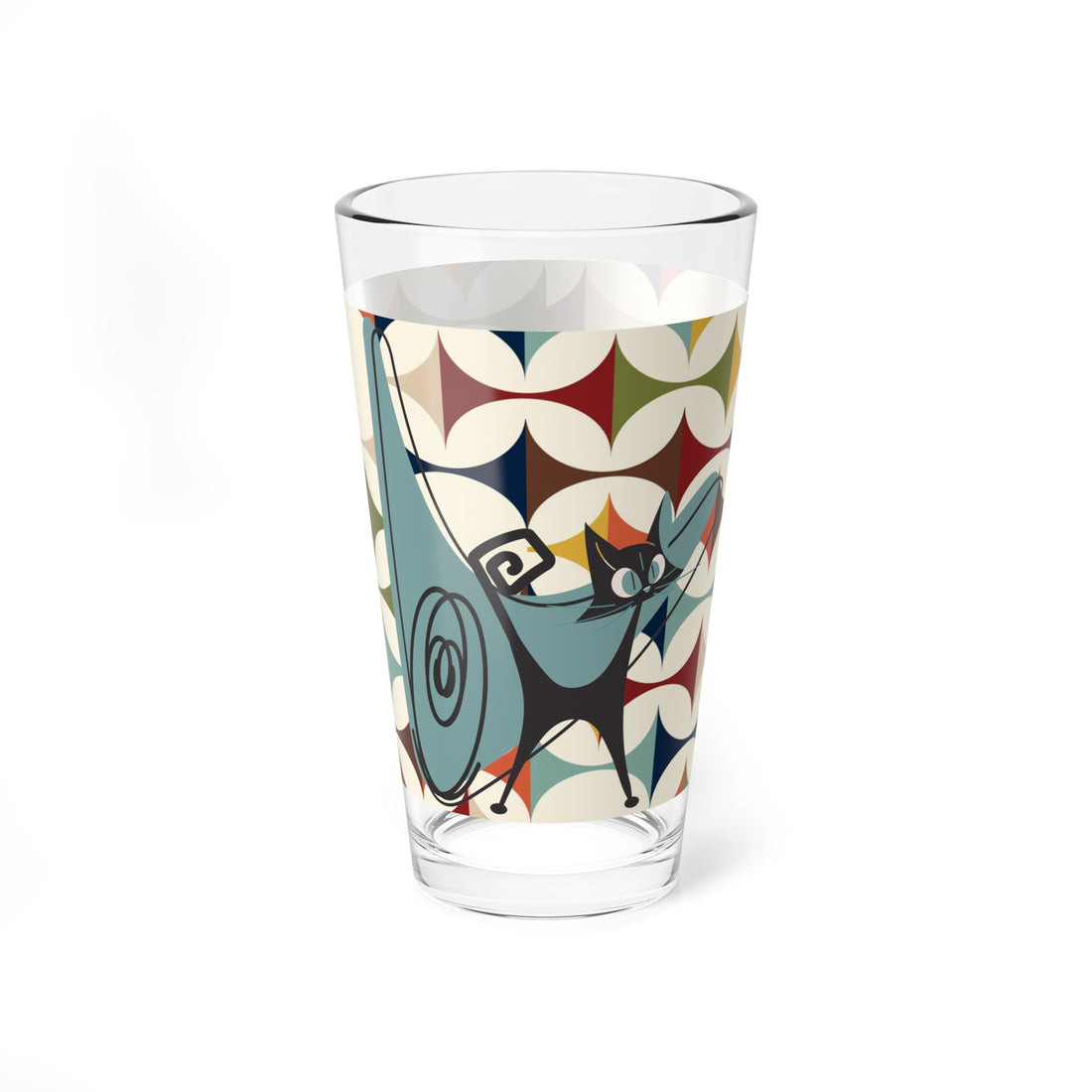 Atomic Cat Drinkware, Mid Century Modern Barware, Scandinavian Designed Geometric Drinking, Mixing Glass, 16oz