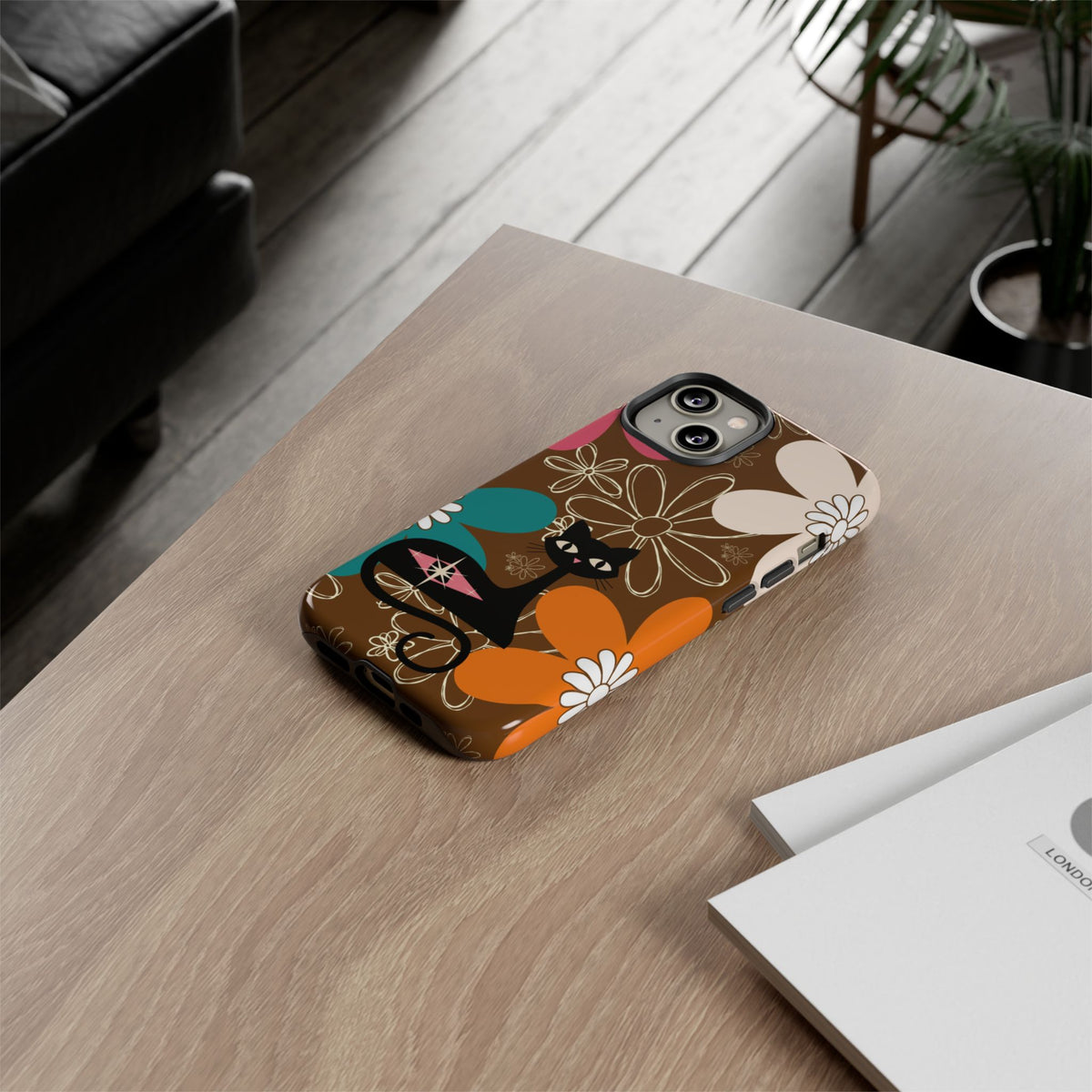 Atomic Cat Retro 70s Vibe Flower Power Tough Cases: Cute Floral and Cat Phone Case for Cat Lovers