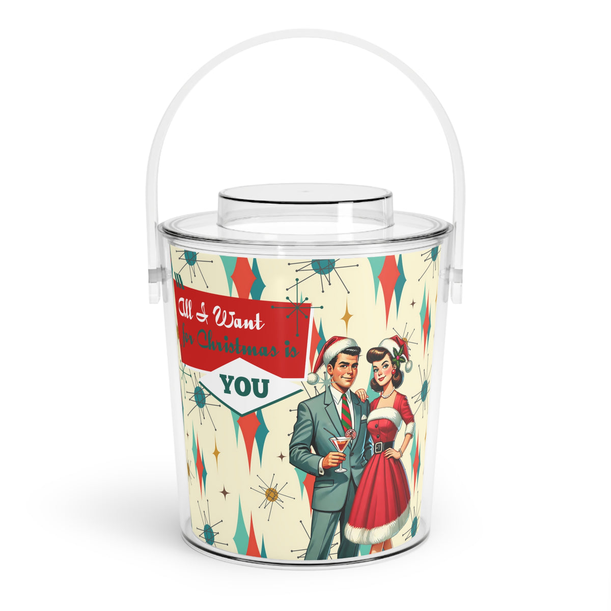 Atomic 50s Franciscan Starbust Christmas Kitsch Ice Bucket With Tong - Mid Century Modern Gal
