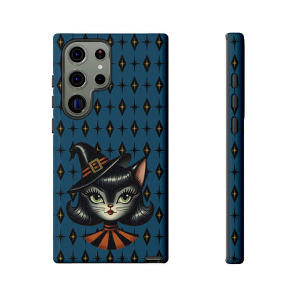 Vintage Halloween Black Cat Sexy Sexton Mid Century Modern Blue Tough Phone Case