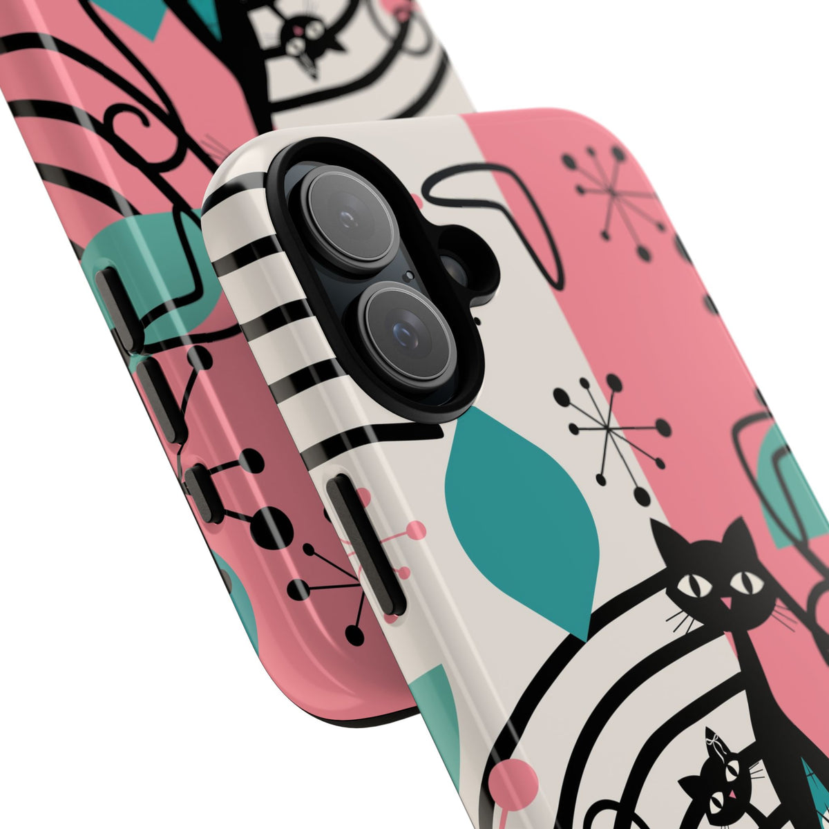 Mid Mod Atomic Cat Boomerang Starburst, Pink, Black Kitschy Stylish Cat Phone Case: Modern Design for Cat Lovers