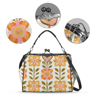 Scandinavian Modern Floral Mid Century Modern Kisslock Crossbody Purse - Mid Century Modern Gal