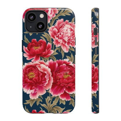 Chinoiserie Royal Blue Pink, Red Roses And Peony Floral Tough Phone Case