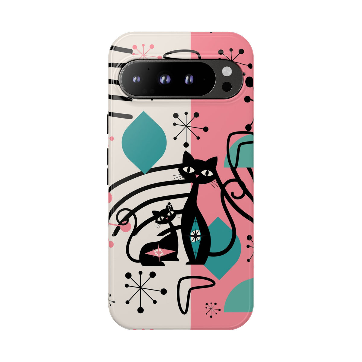 Mid Mod Atomic Cat Boomerang Starburst, Pink, Black Kitschy Stylish Cat Phone Case: Modern Design for Cat Lovers