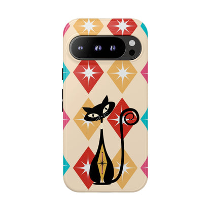 Mid Century Modern Atomic Cat, Atomic 50s Diamonds Retro Phone Tough Cases