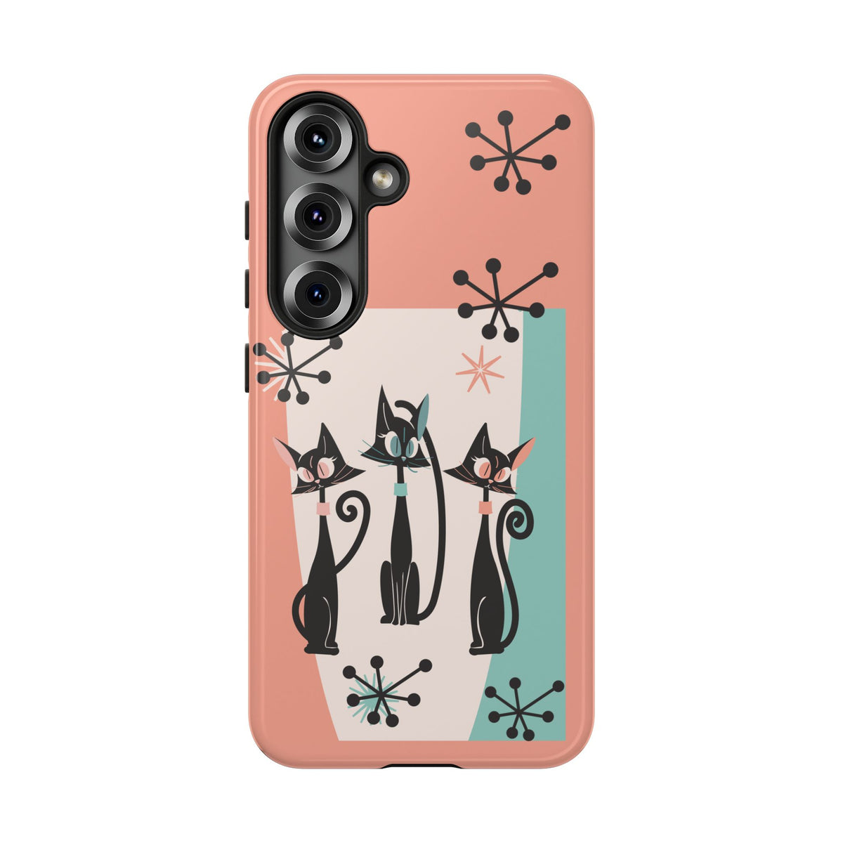 Atomic Cat Mid Mod Coral Aqua Blue Starburst Kitschy Fun Chic Samsung, Smart Phones Tough Cases