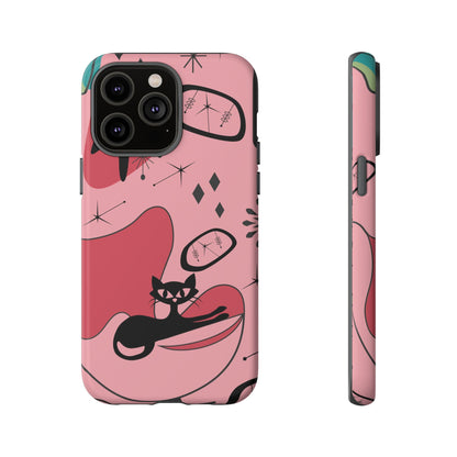 Atomic Cat, Pink Mid Century Modern, Egg Chair, Space Cat Tough Phone Case