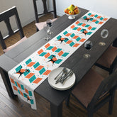 Atomic Cat Mid Mod Orange, Teal, Kitschy Retro Table Runner - Mid Century Modern Gal