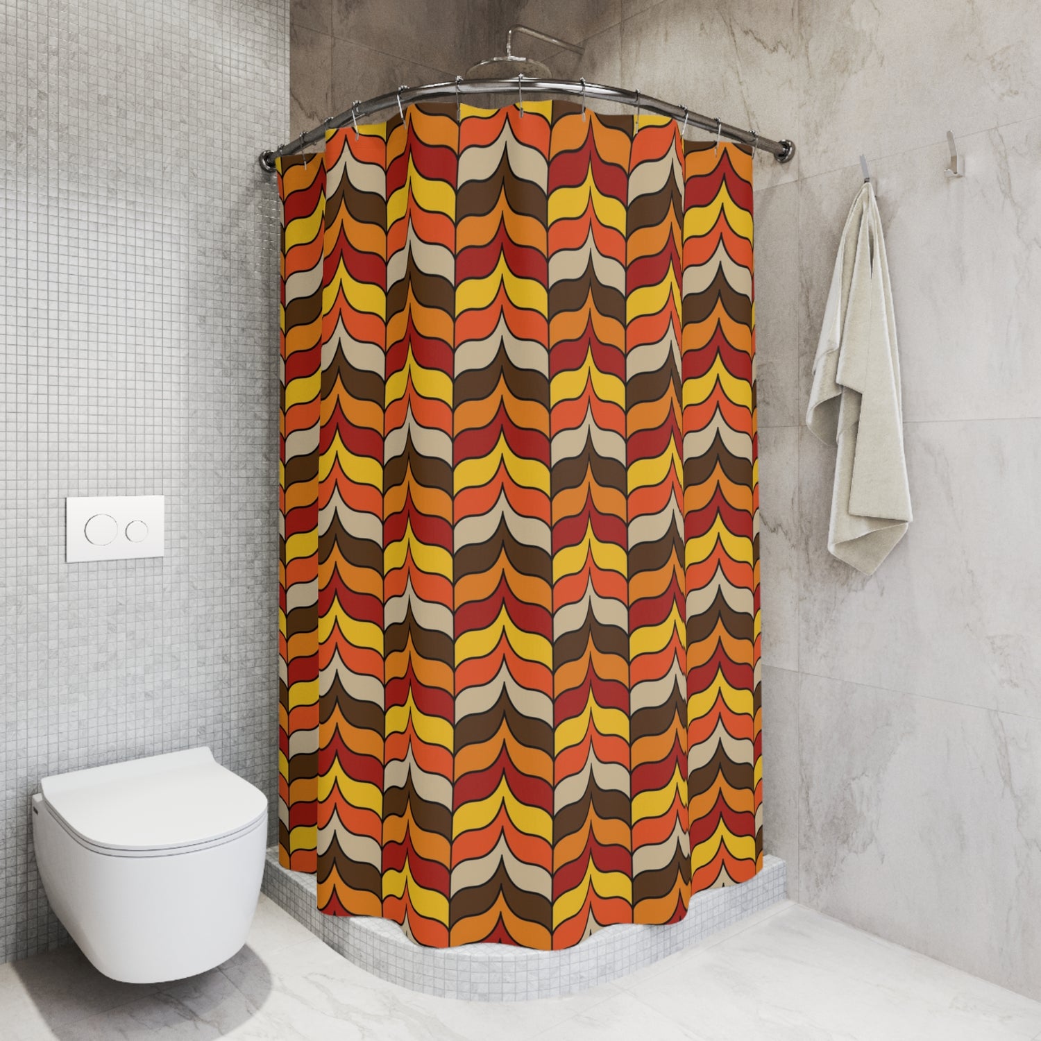 Retro 70s Scandinavian Design, Groovy Wave Mid Century Modern Shower Curtain - Mid Century Modern Gal