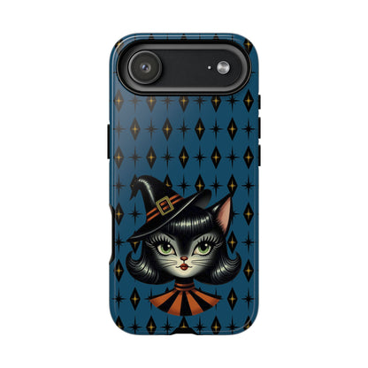 Vintage Halloween Black Cat Sexy Sexton Mid Century Modern Blue Tough Phone Case