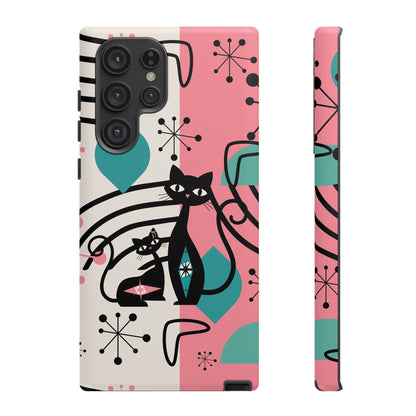 Mid Mod Atomic Cat Boomerang Starburst, Pink, Black Kitschy Stylish Cat Phone Case: Modern Design for Cat Lovers