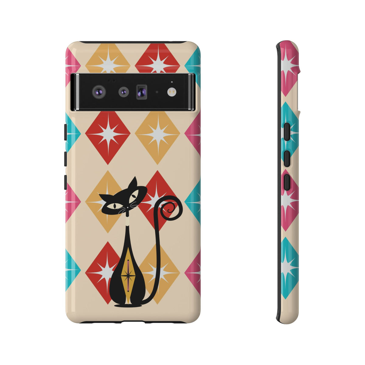Mid Century Modern Atomic Cat, Atomic 50s Diamonds Retro Phone Tough Cases