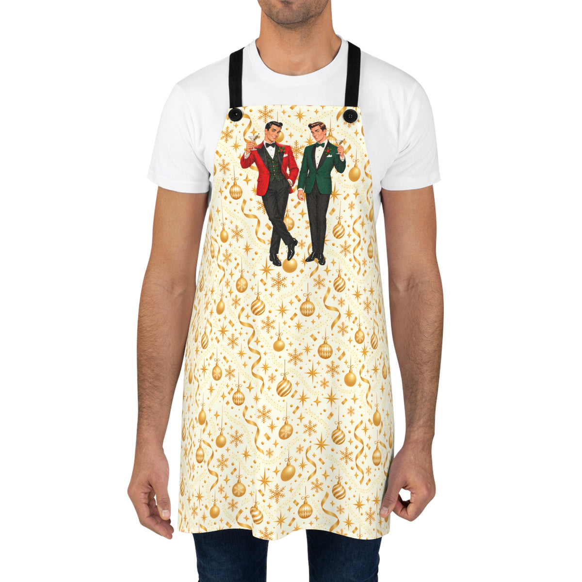 Mid Century Modern Christmas Martini Dapper Gay Male Couple Apron